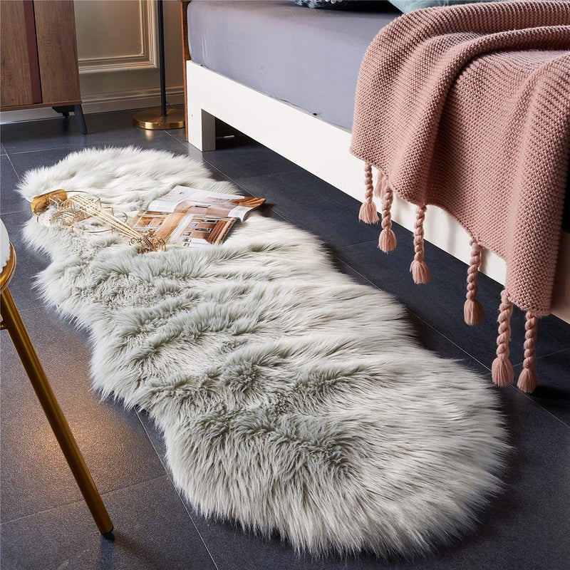 Easy Joy EasyJoy Ultra Soft Fluffy Shaggy Area Rug Faux Fur, Chair Cover, Fuzzy Seat Pad for Bedroom Floor Sofa Living Room (2 x 6 ft Sheepskin, Light Grey) - Image 1